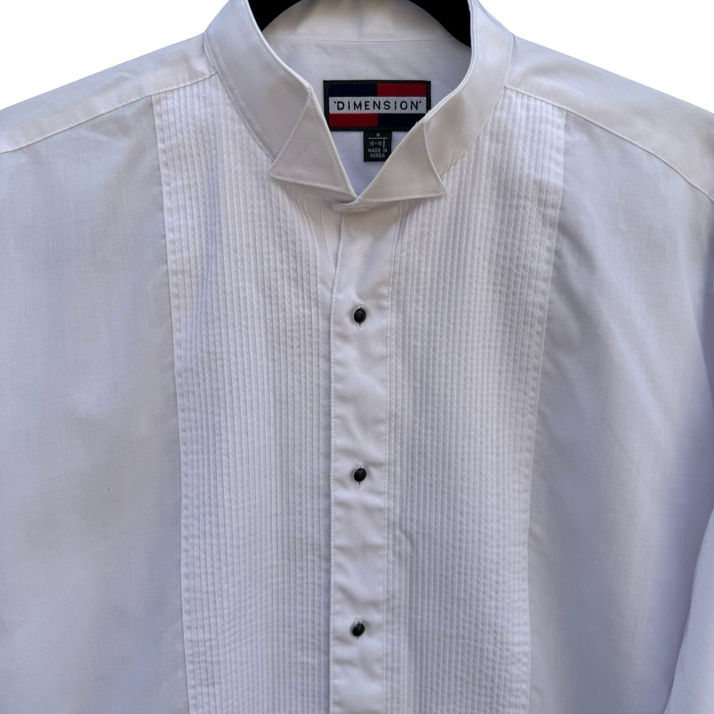 Dimension Mens White Wing Tip Collar Pleated Bib Tuxedo Dress Shirt M 15-15.5
