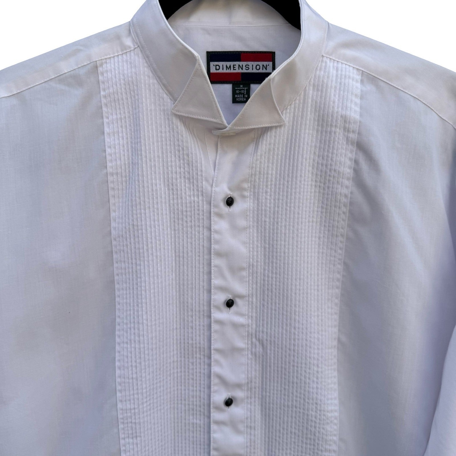 Dimension Mens White Wing Tip Collar Pleated Bib Tuxedo Dress Shirt M 15-15.5