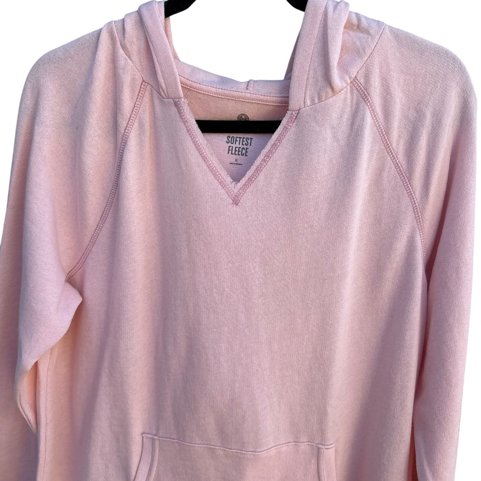 So Lounge Life Fleece Pink Long Sleeve V-Neck Kangaroo Pocket Hoodie Sweatshirt XL