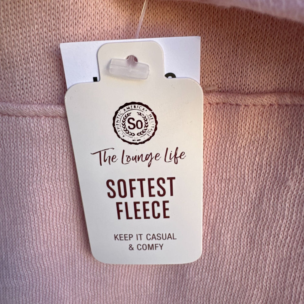 So Lounge Life Fleece Pink Long Sleeve V-Neck Kangaroo Pocket Hoodie Sweatshirt XL