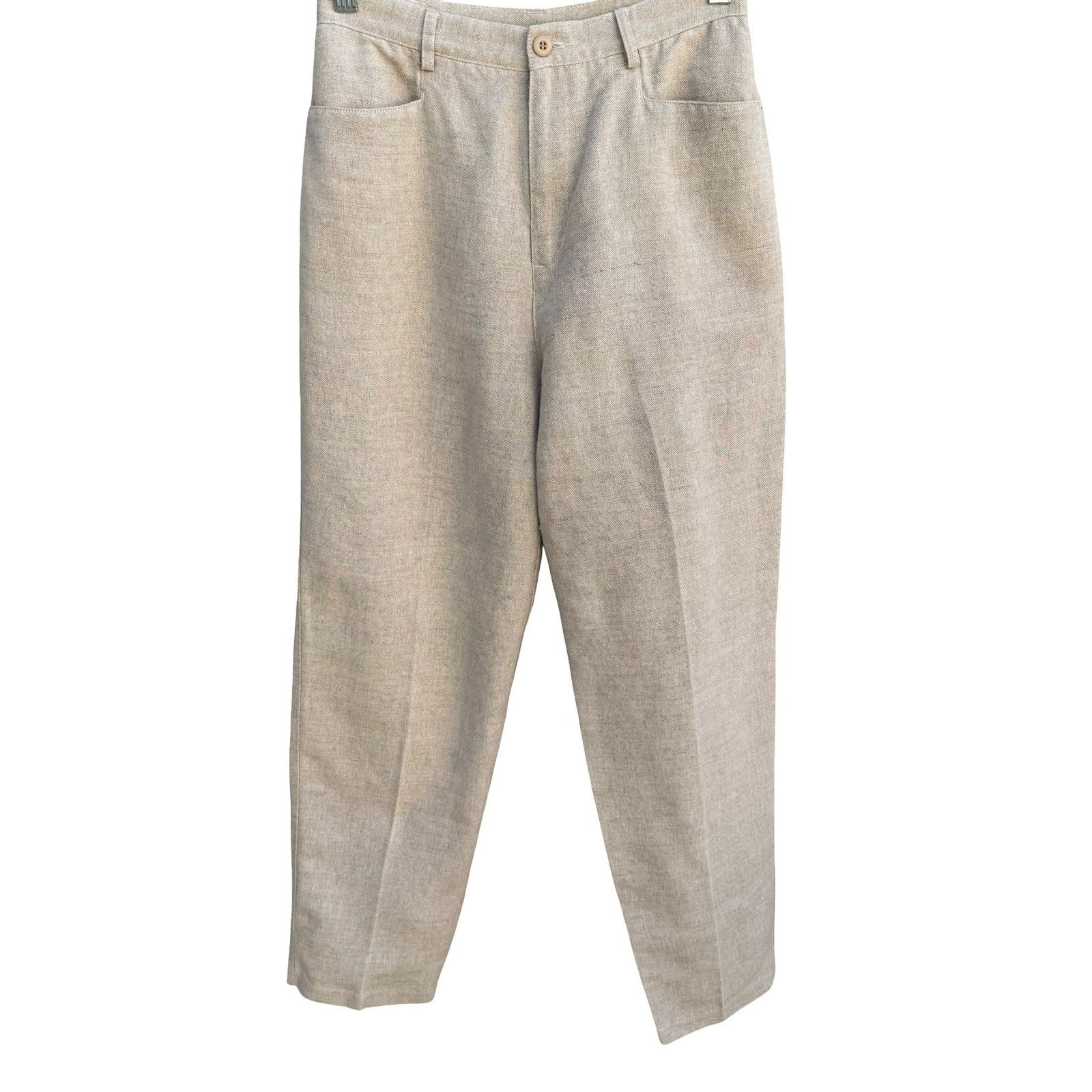 Liz Claiborne Lizsport Vintage Beige Linen Cotton Tapered High Rise Pants Sze 6P