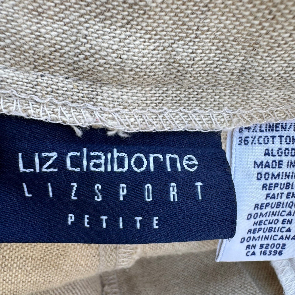Liz Claiborne Lizsport Vintage Beige Linen Cotton Tapered High Rise Pants Sze 6P