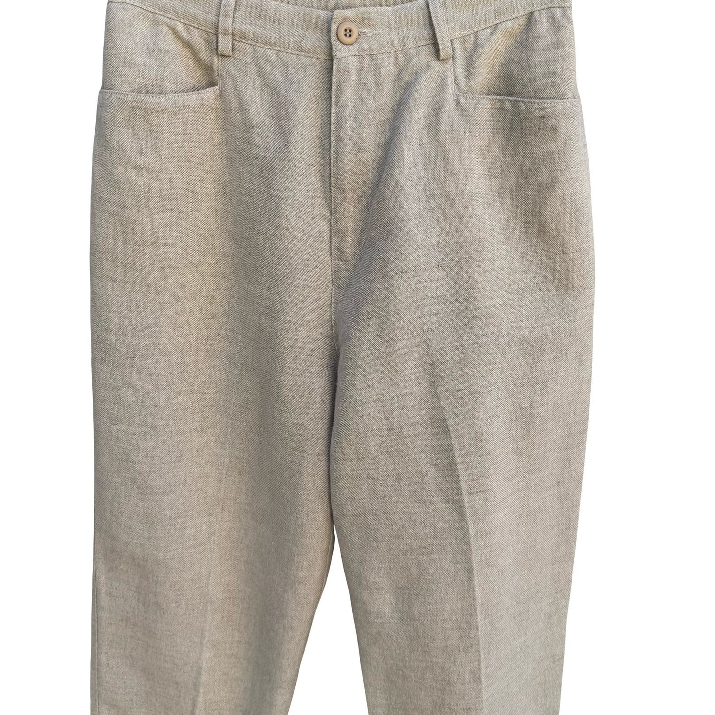 Liz Claiborne Lizsport Vintage Beige Linen Cotton Tapered High Rise Pants Sze 6P