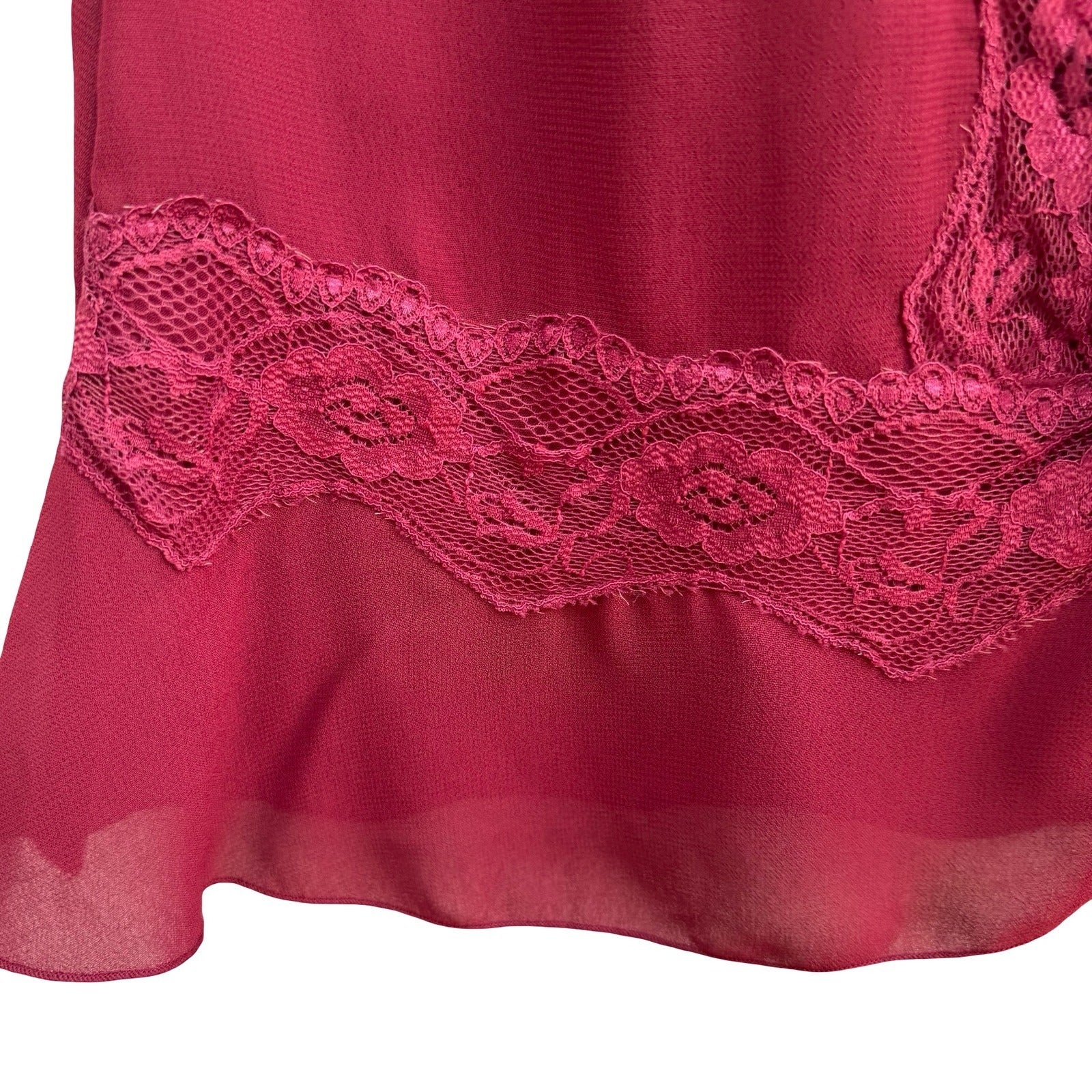 Separates Coquette Romanic Whimsigoth Ruffle Lace Sheer Feminine Blouse Red S