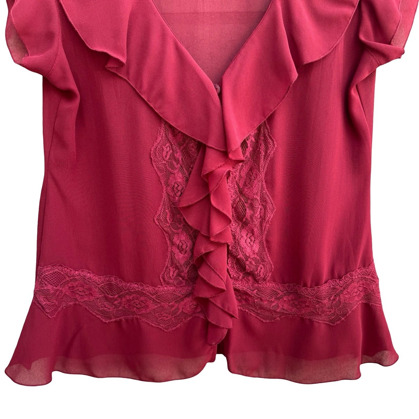 Separates Coquette Romanic Whimsigoth Ruffle Lace Sheer Feminine Blouse Red S