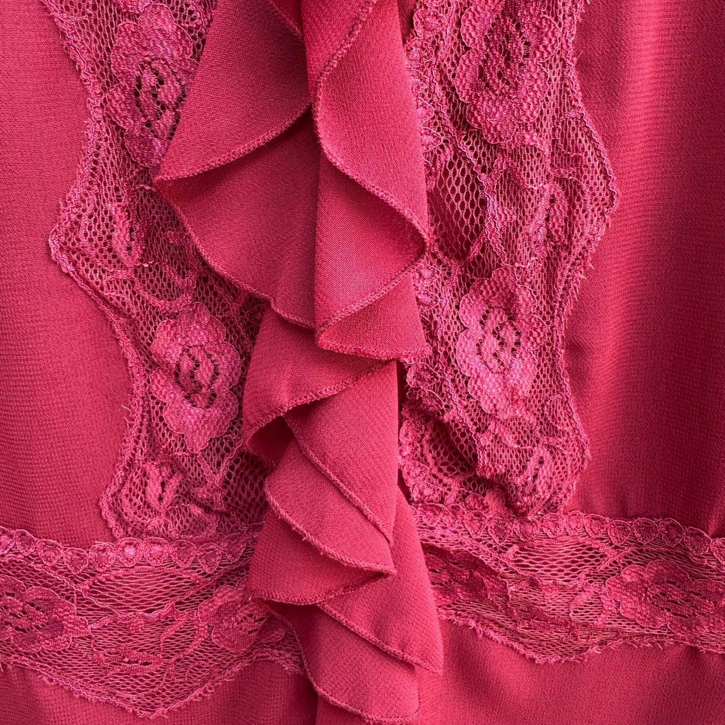 Separates Coquette Romanic Whimsigoth Ruffle Lace Sheer Feminine Blouse Red S