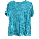 Switch Coldwater Creek Womens Aqua Textured Burnout Sheer Overlay Short Sleeve Blouse L 2 image