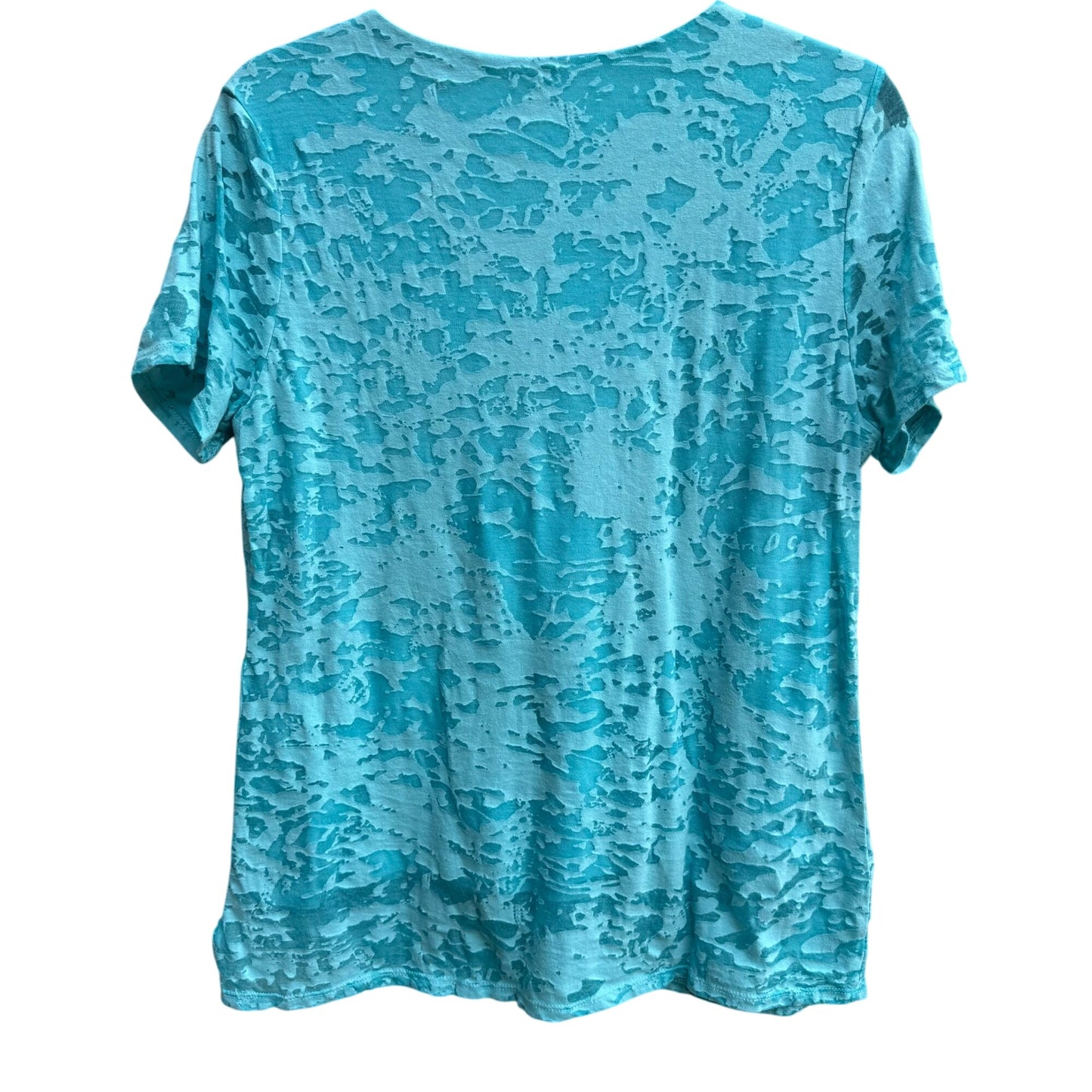 Coldwater Creek Womens Aqua Textured Burnout Sheer Overlay Short Sleeve Blouse L