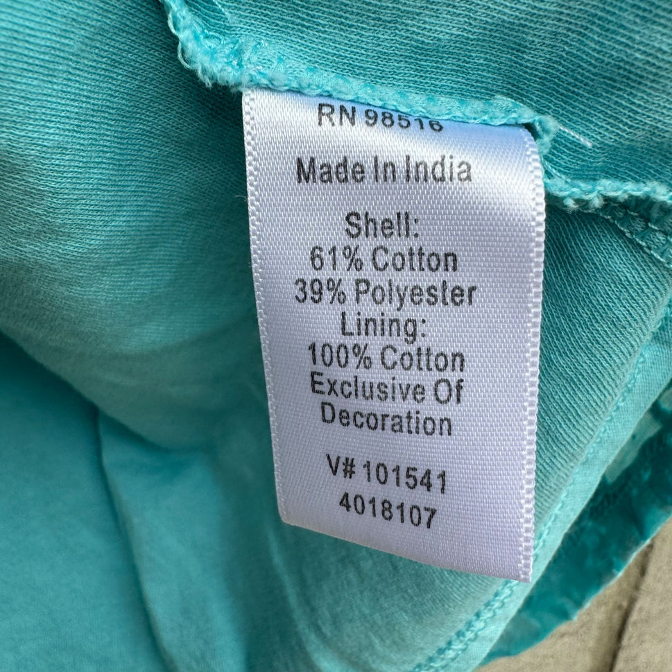 Coldwater Creek Womens Aqua Textured Burnout Sheer Overlay Short Sleeve Blouse L