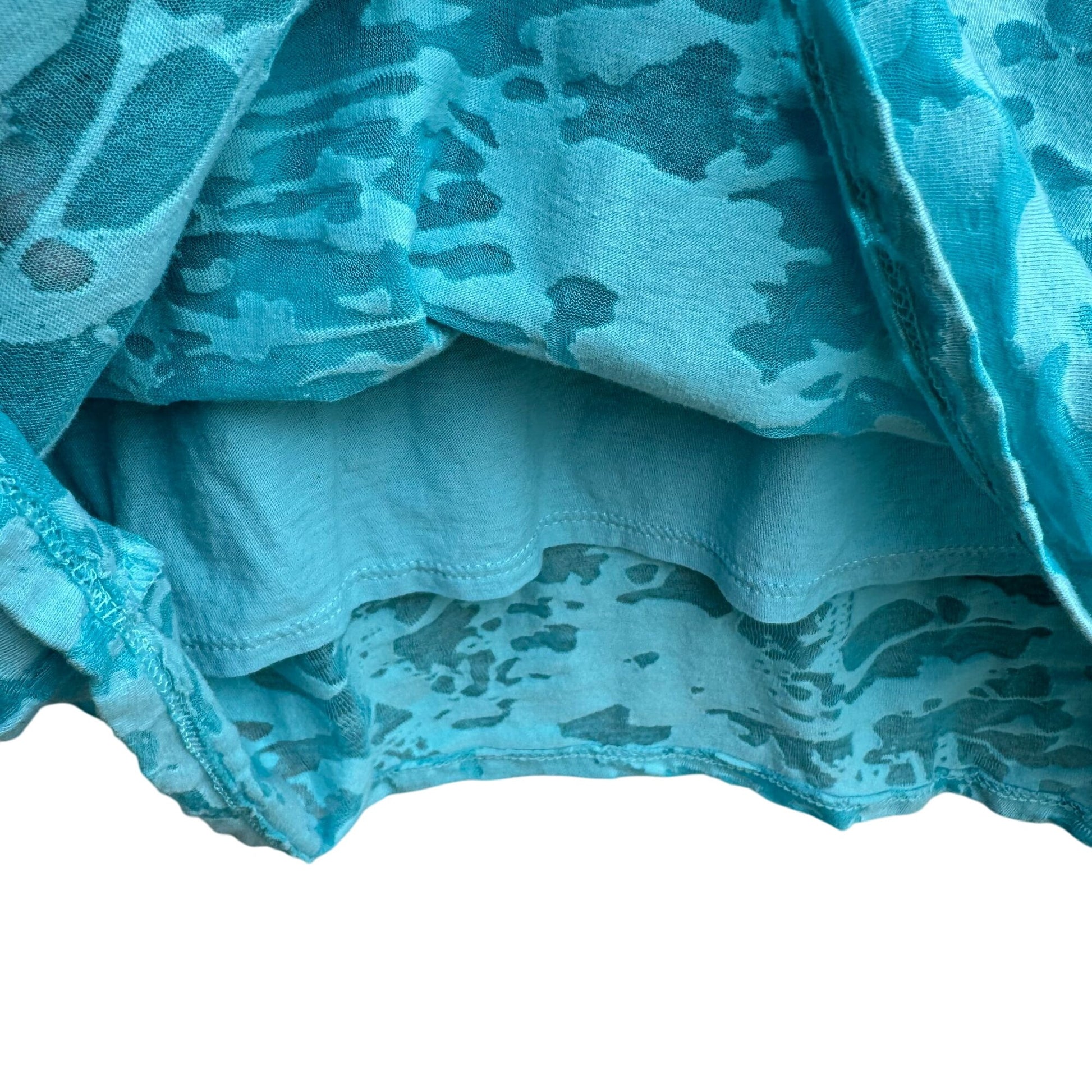 Coldwater Creek Womens Aqua Textured Burnout Sheer Overlay Short Sleeve Blouse L