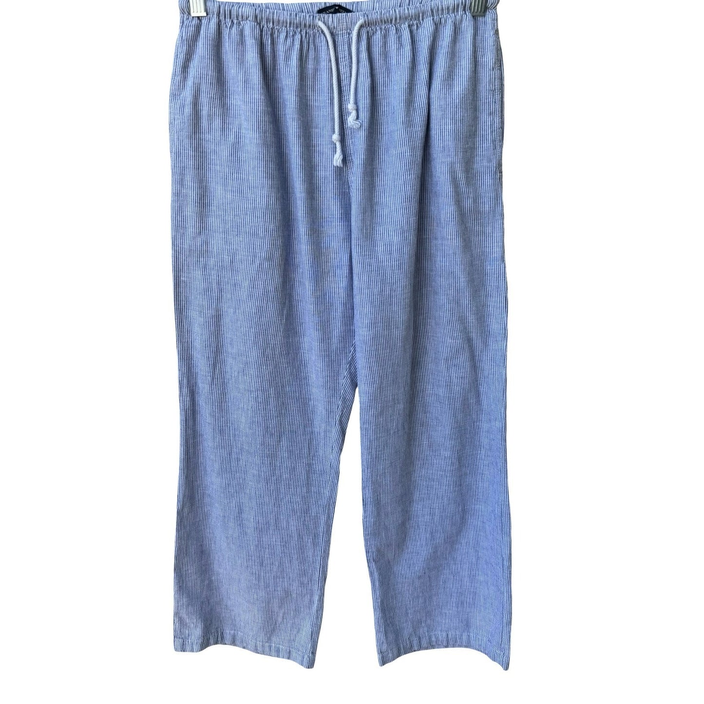 Brandy Melville Coastal Beachy Striped Cotton Linen Drawstring Pants Blue M