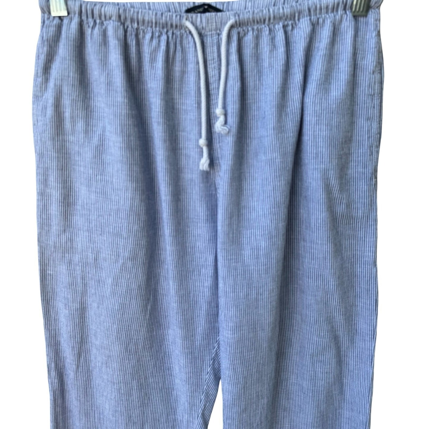 Brandy Melville Coastal Beachy Striped Cotton Linen Drawstring Pants Blue M
