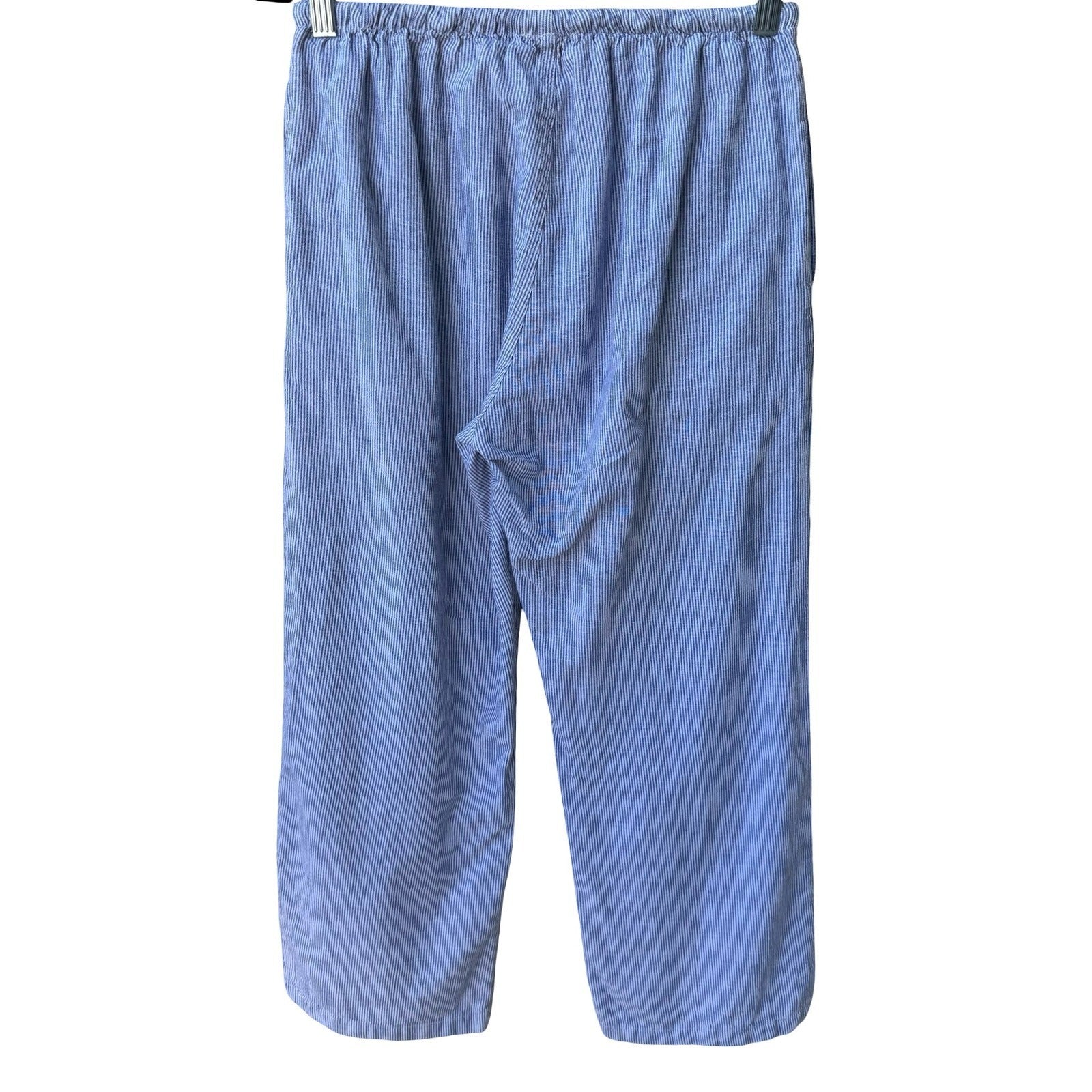 Brandy Melville Coastal Beachy Striped Cotton Linen Drawstring Pants Blue M