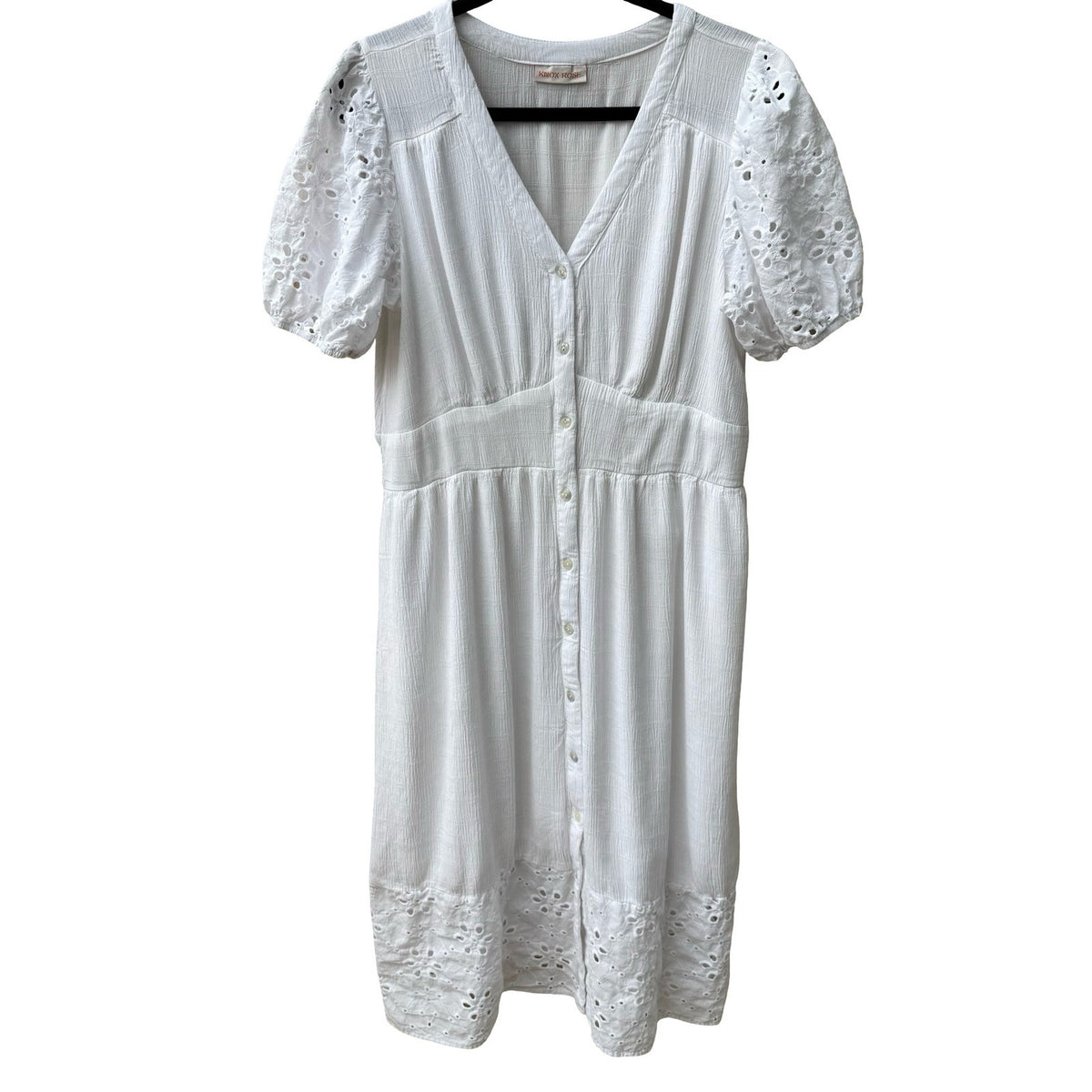 Knox Rose Feminine Eyelet Puff Sleeve Boho Cottagecore Prairie Dress White XL