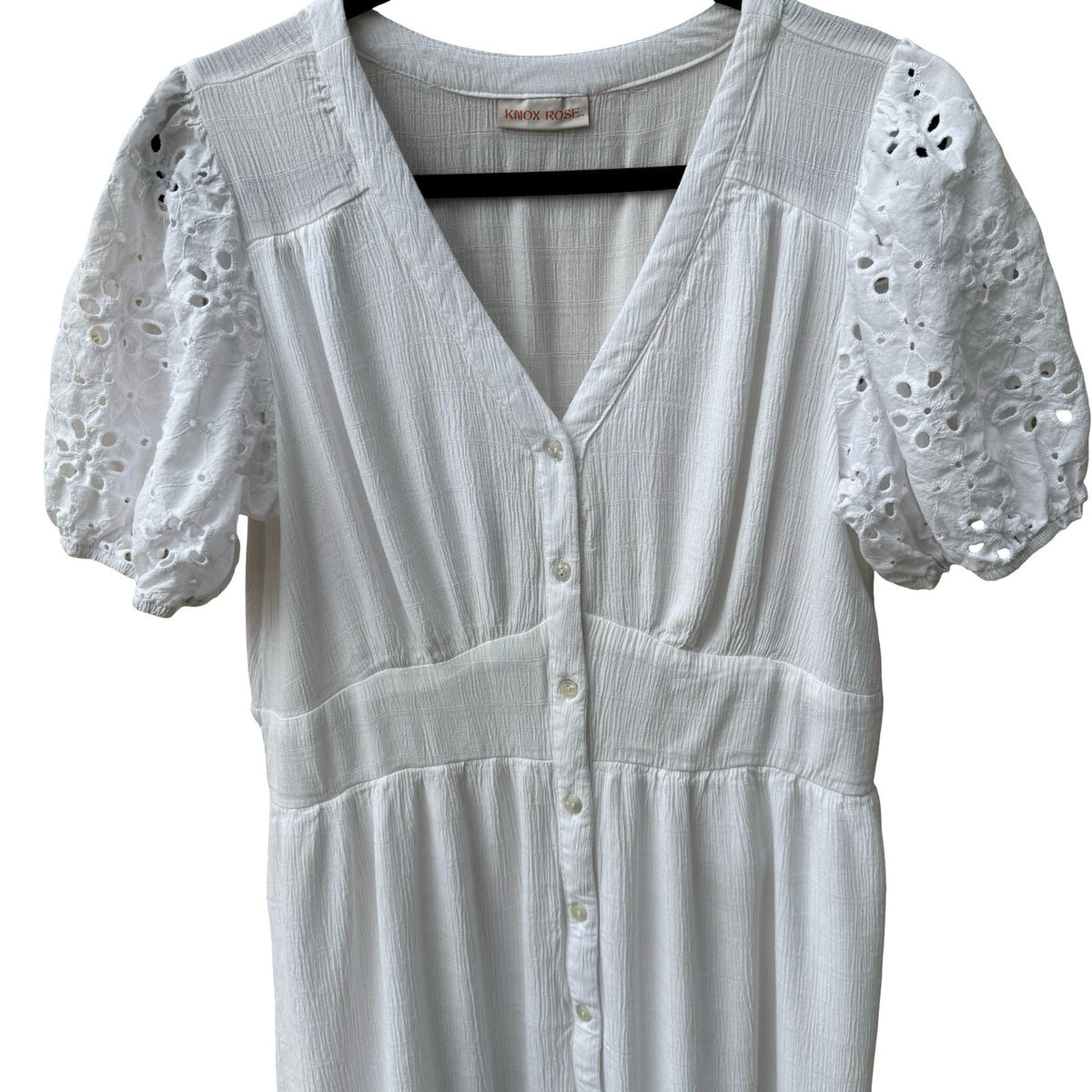 Knox Rose Feminine Eyelet Puff Sleeve Boho Cottagecore Prairie Dress White XL