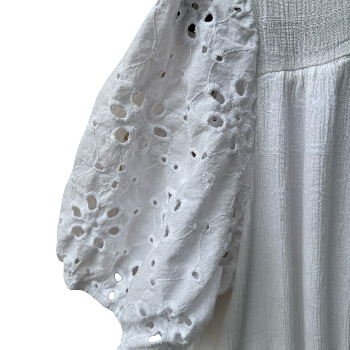 Knox Rose Feminine Eyelet Puff Sleeve Boho Cottagecore Prairie Dress White XL