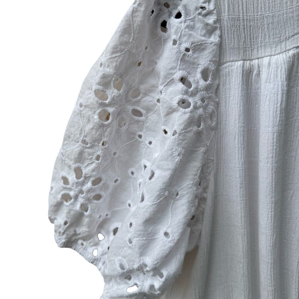 Knox Rose Feminine Eyelet Puff Sleeve Boho Cottagecore Prairie Dress White XL