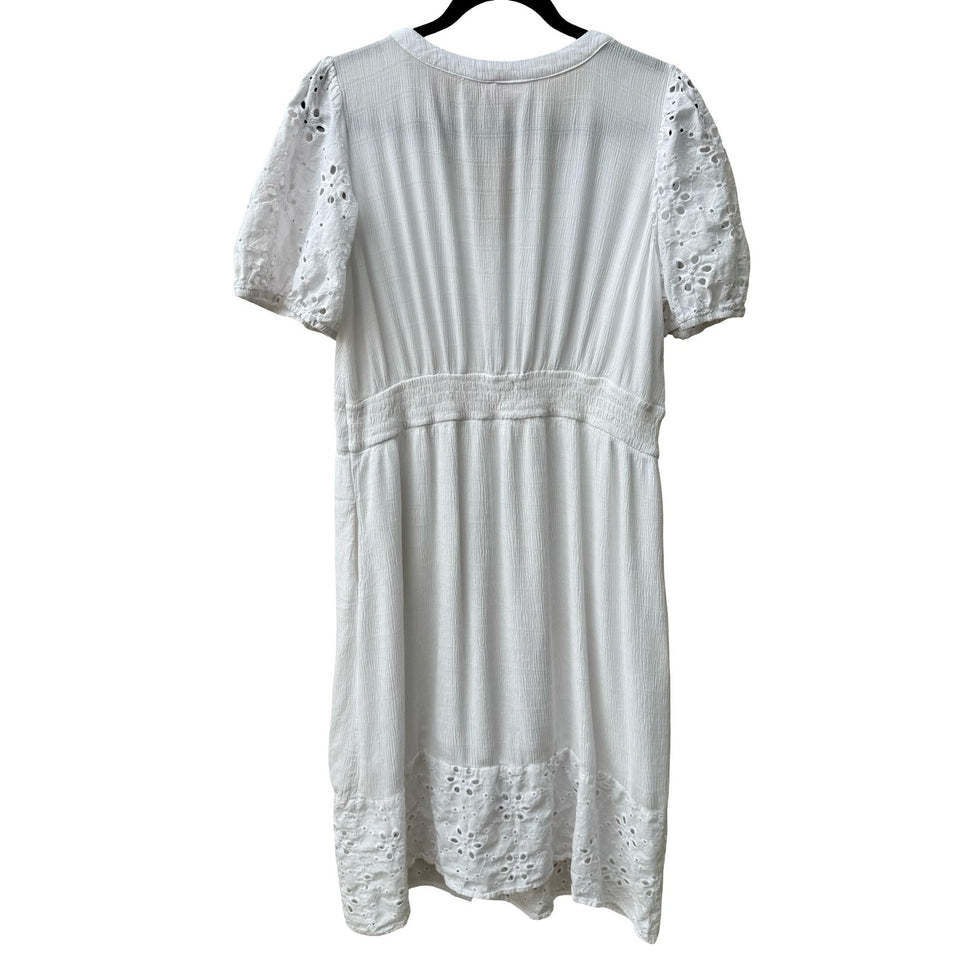 Knox Rose Feminine Eyelet Puff Sleeve Boho Cottagecore Prairie Dress White XL