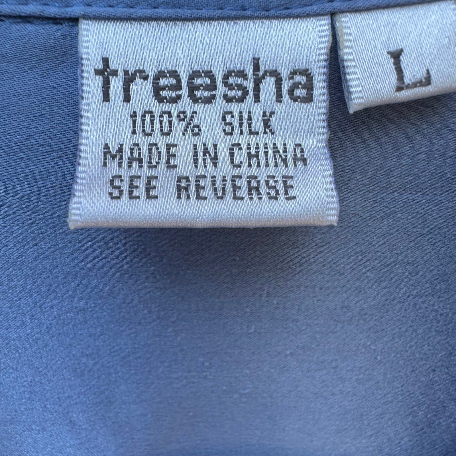 Treesha Womens Blue 100% Silk Button Down Shirt Long Sleeve Oversized Large