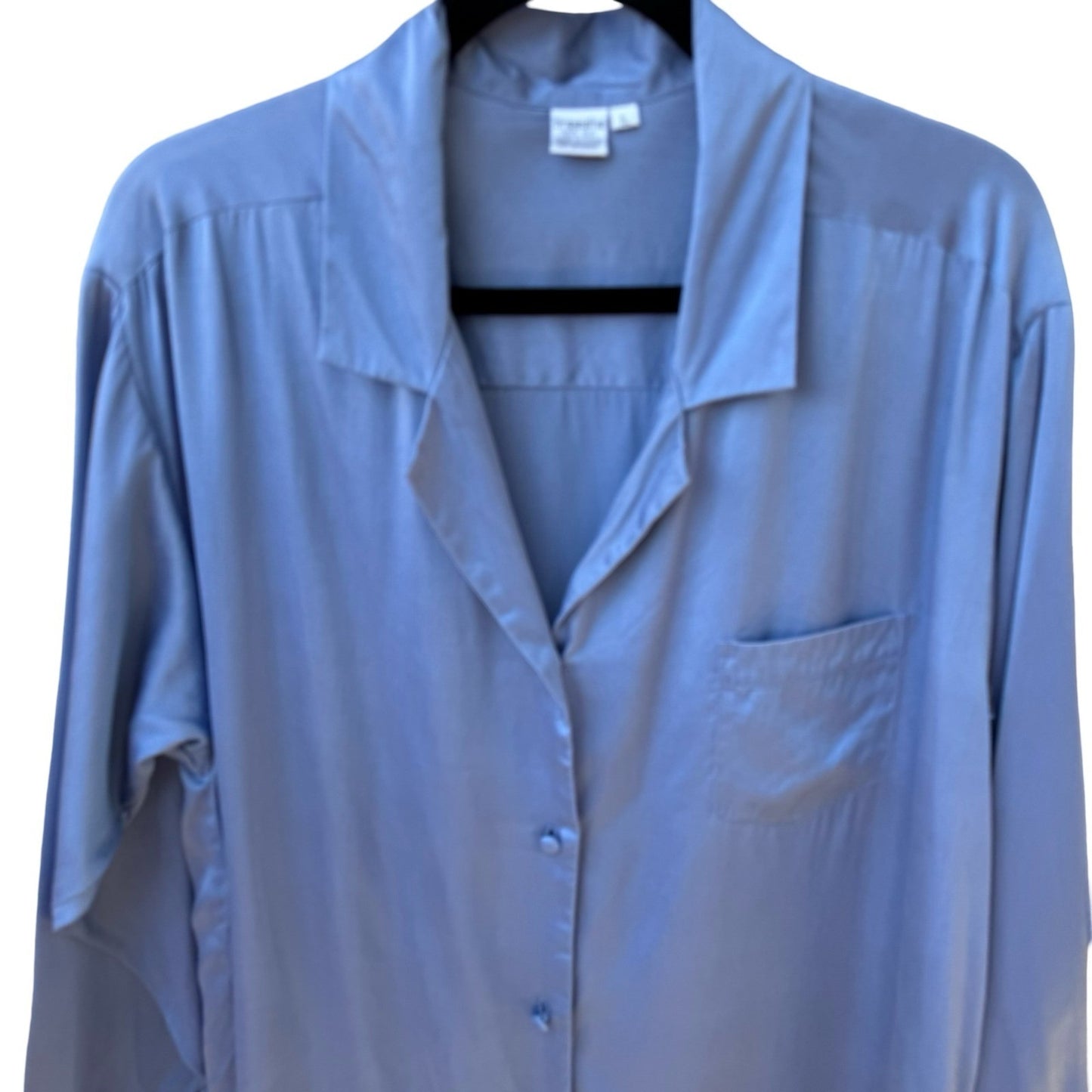 Treesha Womens Blue 100% Silk Button Down Shirt Long Sleeve Oversized Large
