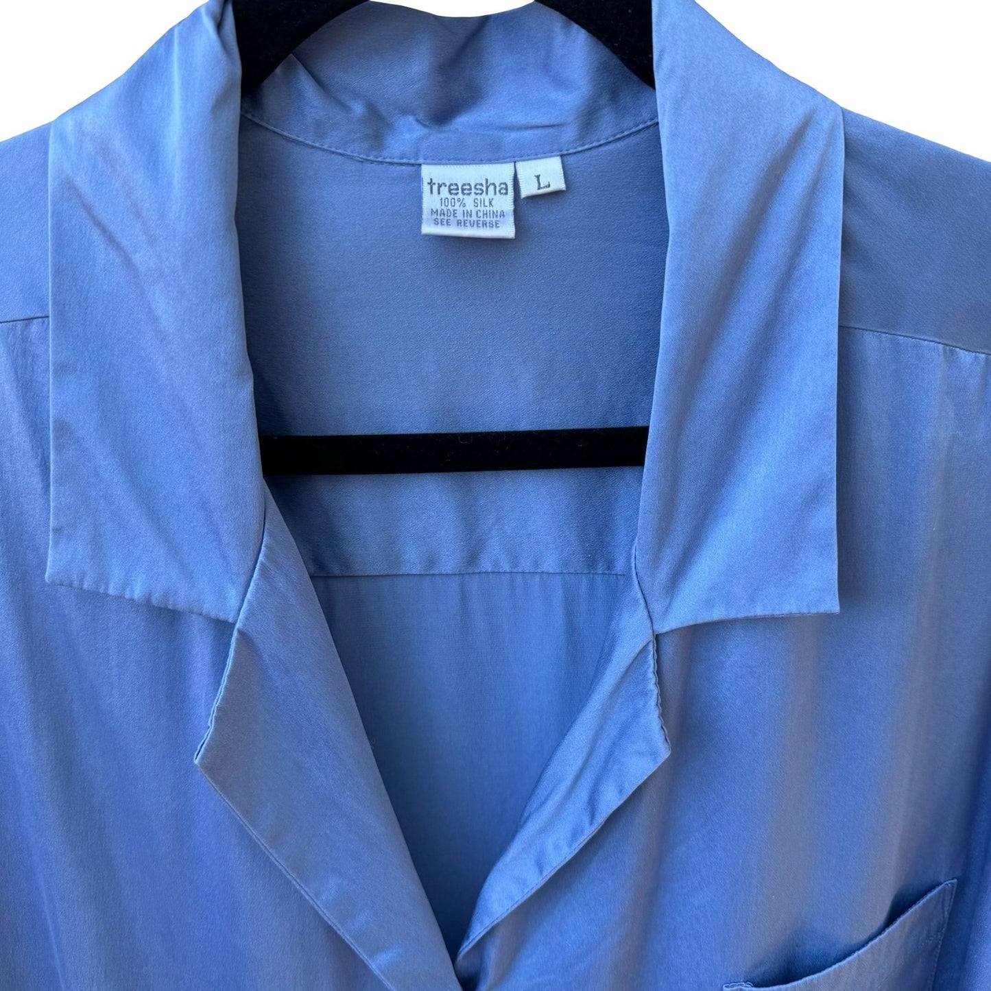 Treesha Womens Blue 100% Silk Button Down Shirt Long Sleeve Oversized Large