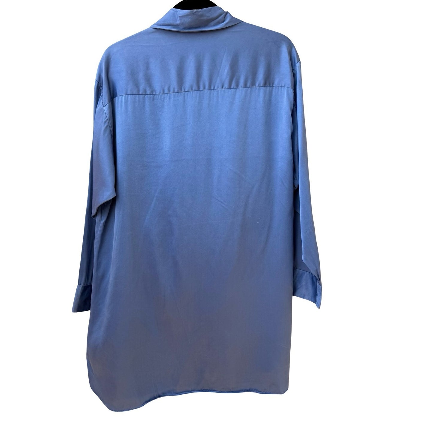 Treesha Womens Blue 100% Silk Button Down Shirt Long Sleeve Oversized Large