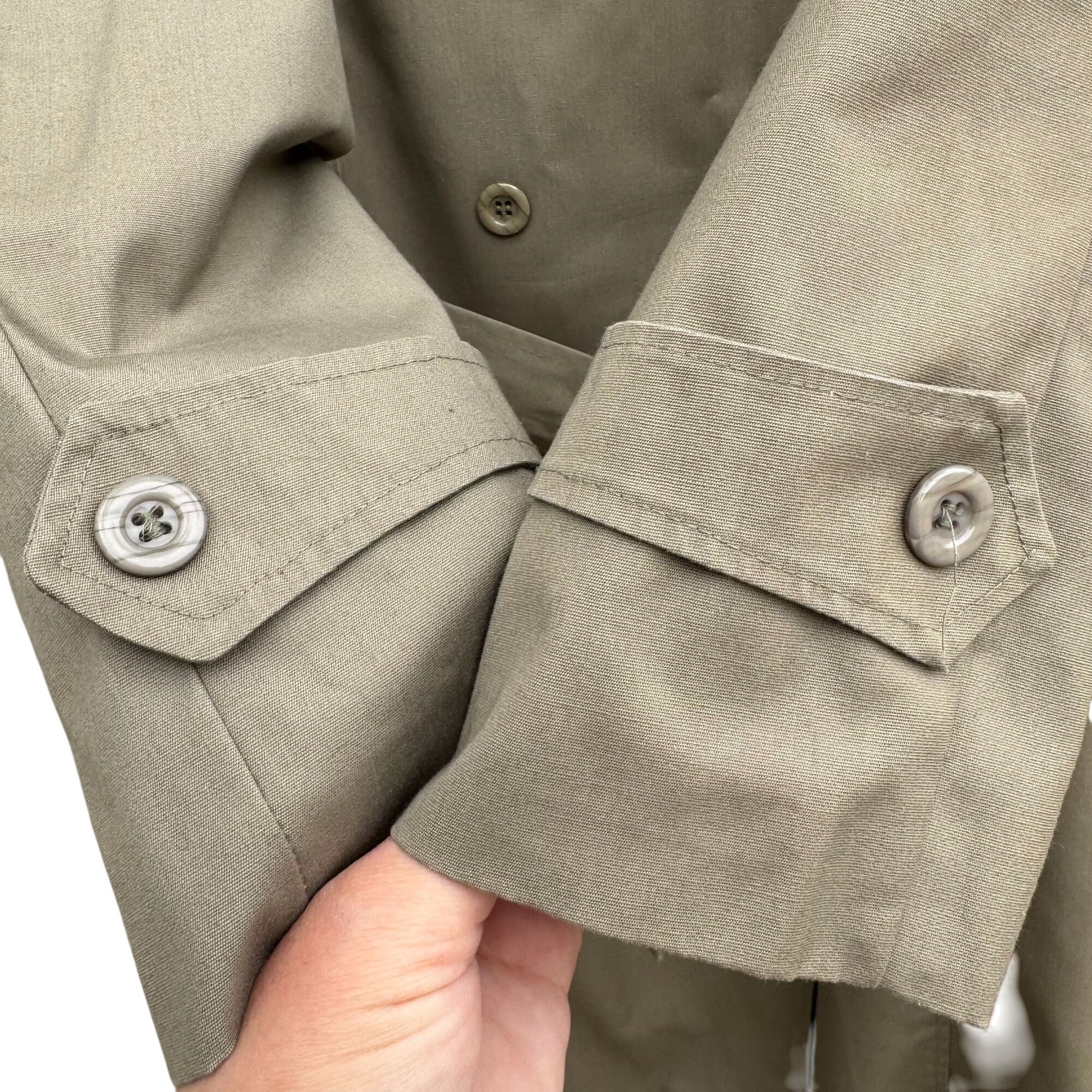 Rain Or Shine Vintage Womens Khaki Double-Breasted Belt Button Cuffs Trench Coat 14