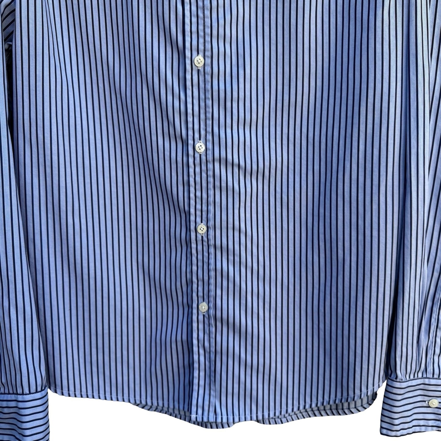 Vintage Blue Vertical Striped Long Sleeve Button Down Shirt Business Office Wear