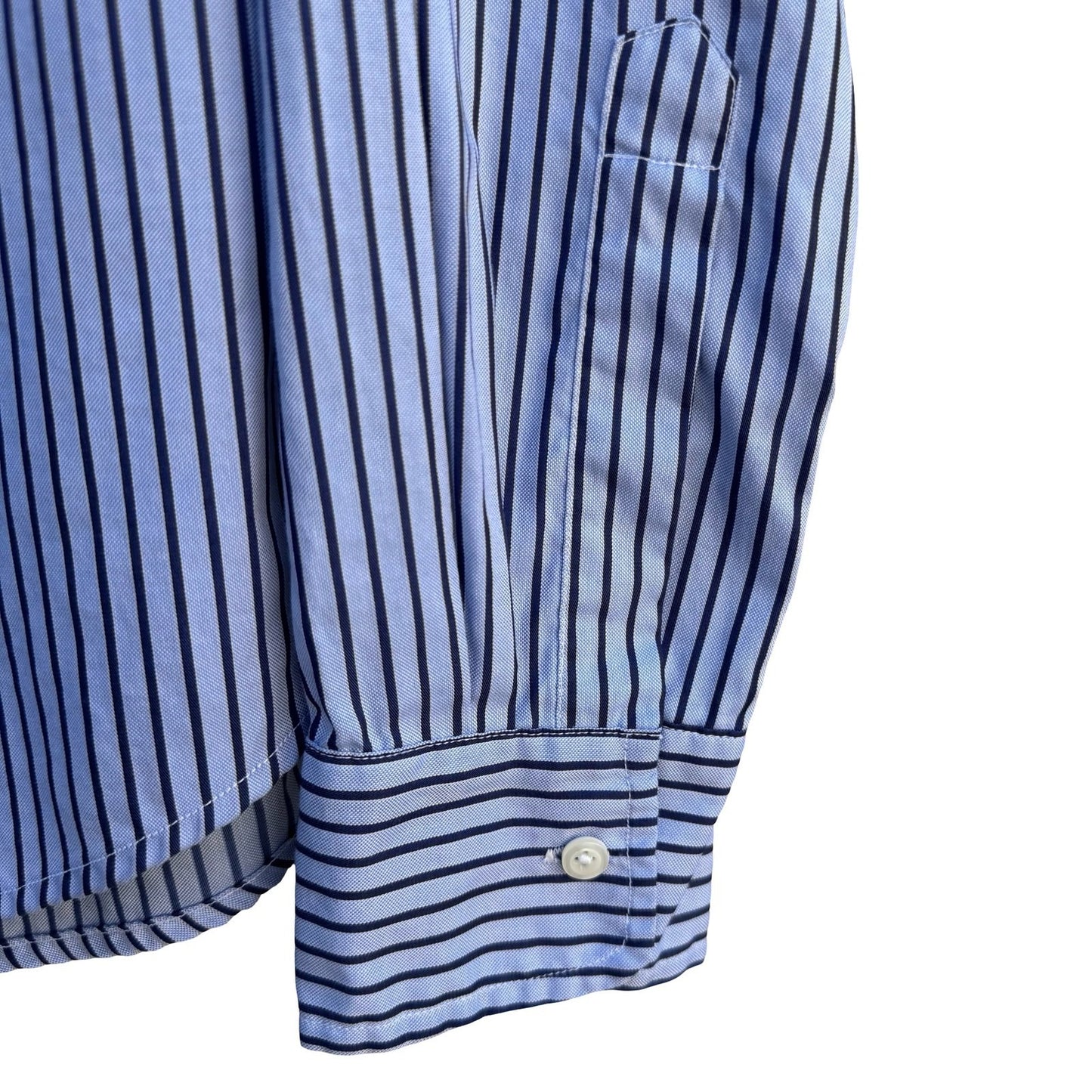 Vintage Blue Vertical Striped Long Sleeve Button Down Shirt Business Office Wear