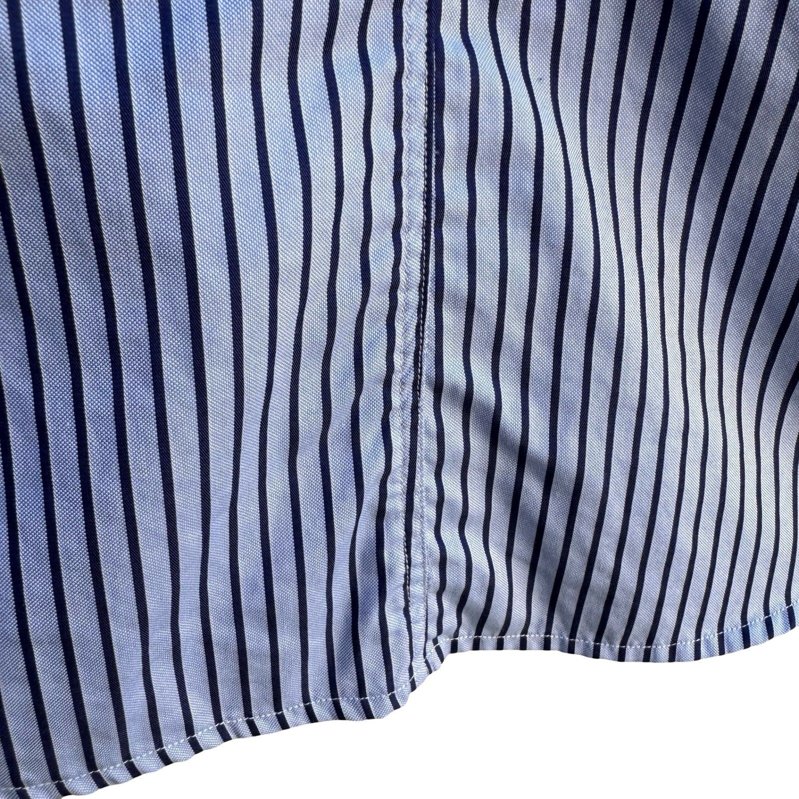 Vintage Blue Vertical Striped Long Sleeve Button Down Shirt Business Office Wear