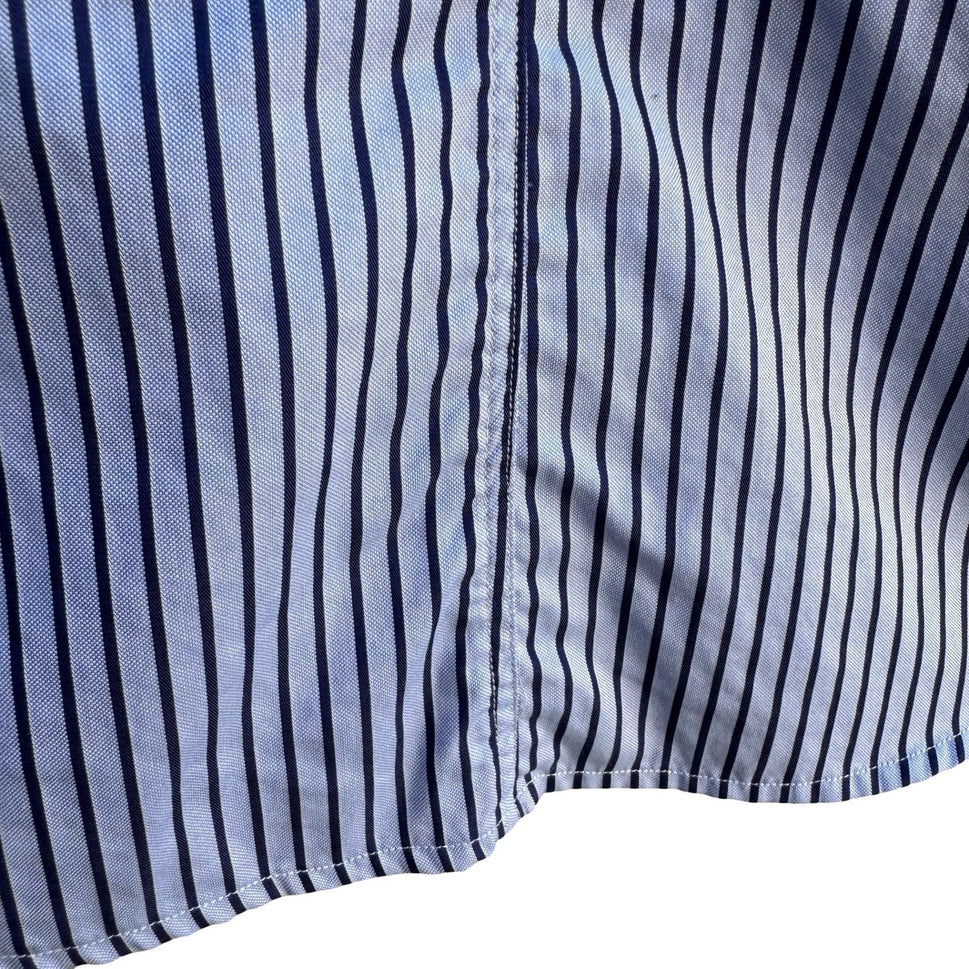 Vintage Blue Vertical Striped Long Sleeve Button Down Shirt Business Office Wear