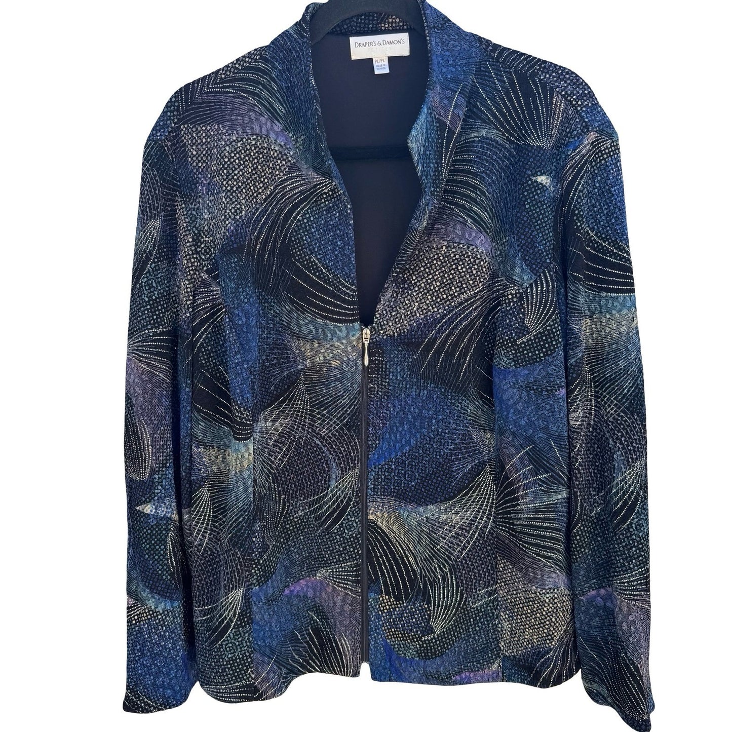 Drapers & Damons Blue Abstract Textured Zip Jacket PL Art To Wear Celestial