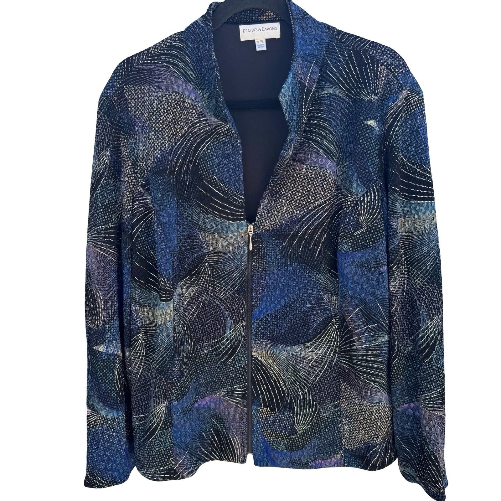 Drapers & Damons Blue Abstract Textured Zip Jacket PL Art To Wear Celestial