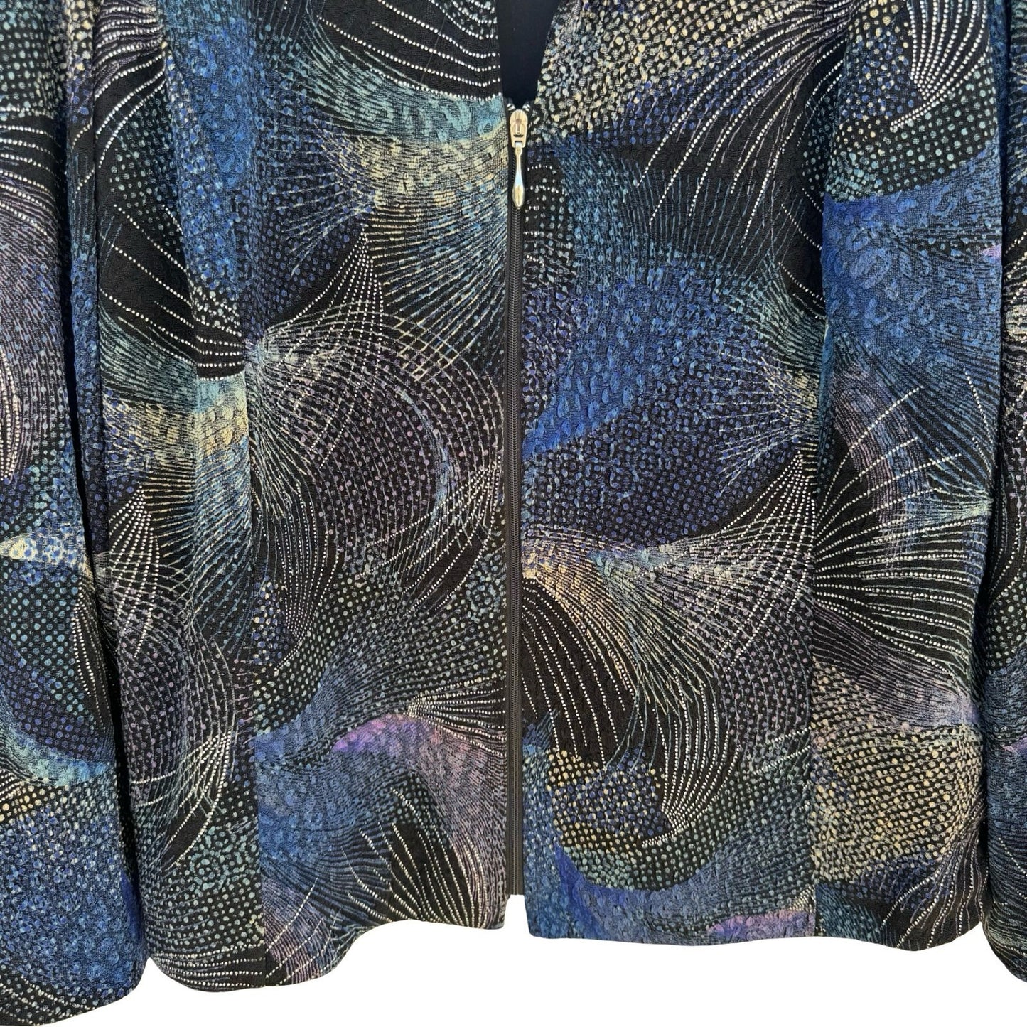 Drapers & Damons Blue Abstract Textured Zip Jacket PL Art To Wear Celestial