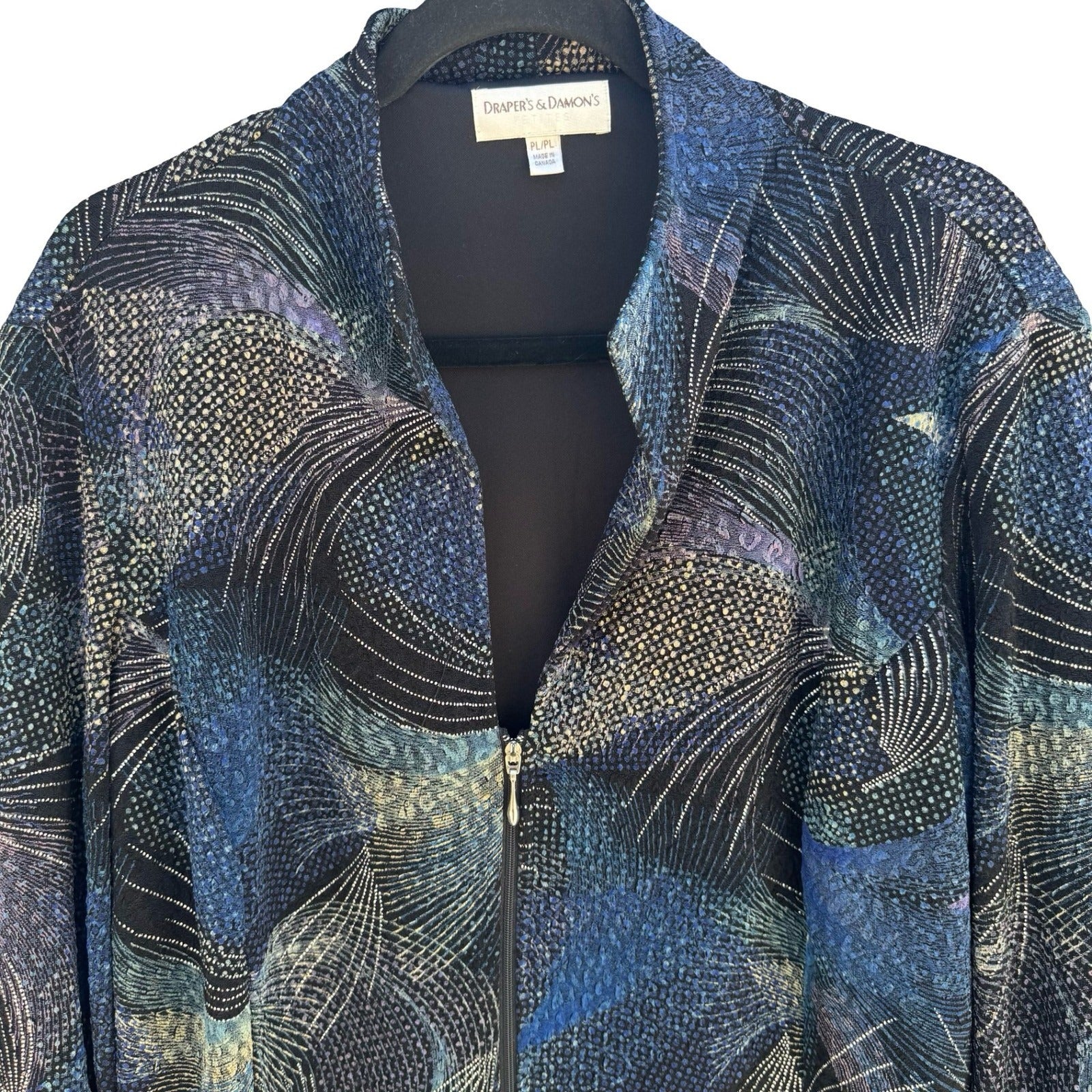 Drapers & Damons Blue Abstract Textured Zip Jacket PL Art To Wear Celestial
