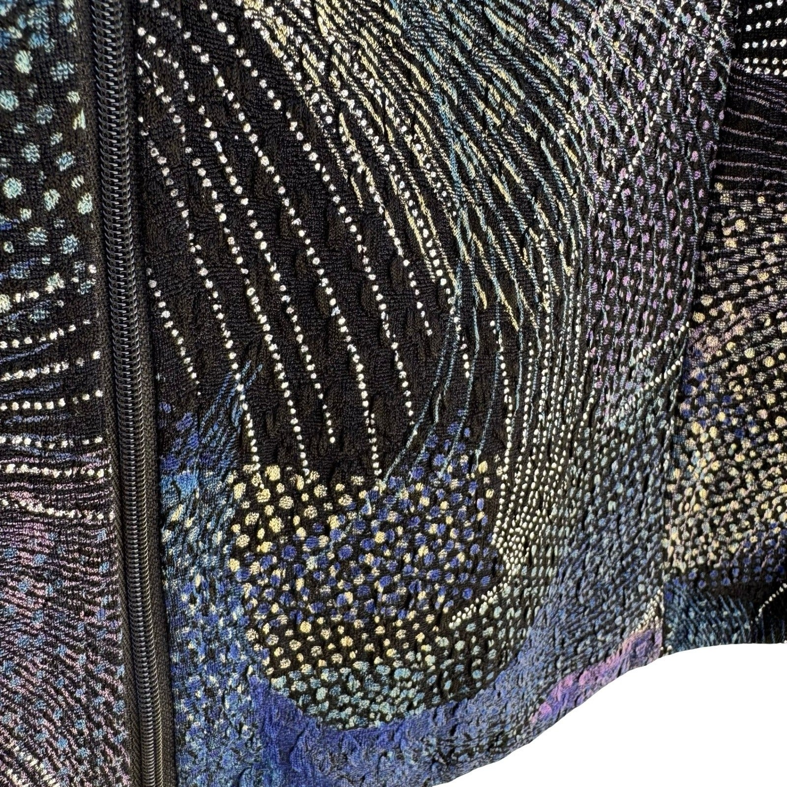 Drapers & Damons Blue Abstract Textured Zip Jacket PL Art To Wear Celestial