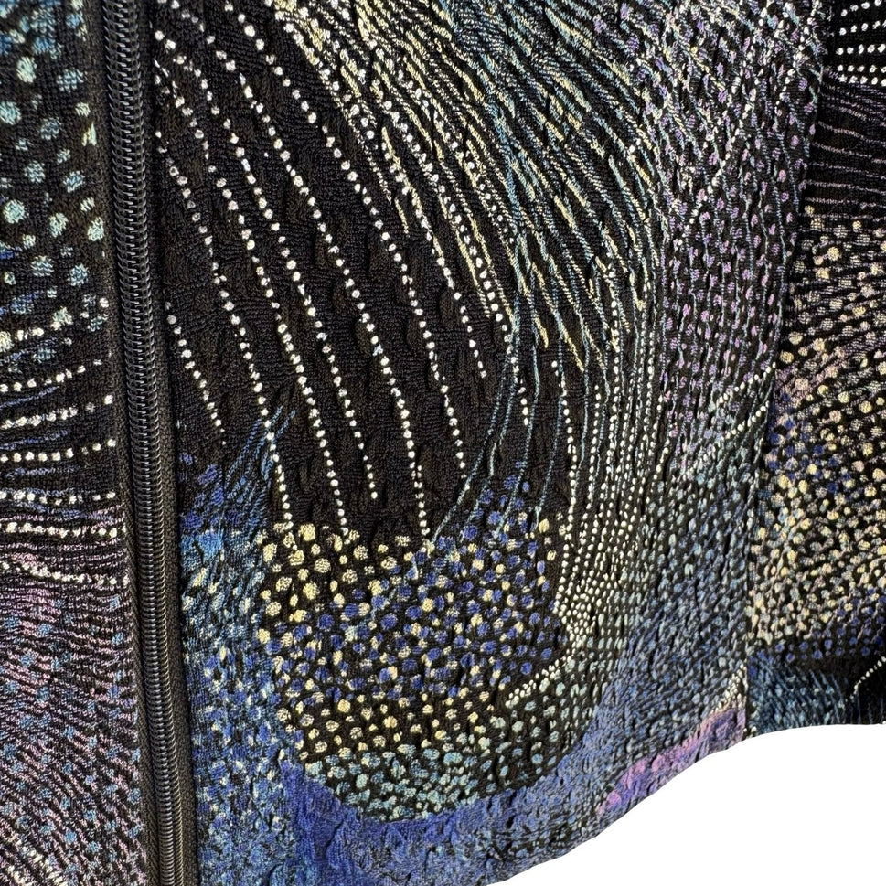 Drapers & Damons Blue Abstract Textured Zip Jacket PL Art To Wear Celestial