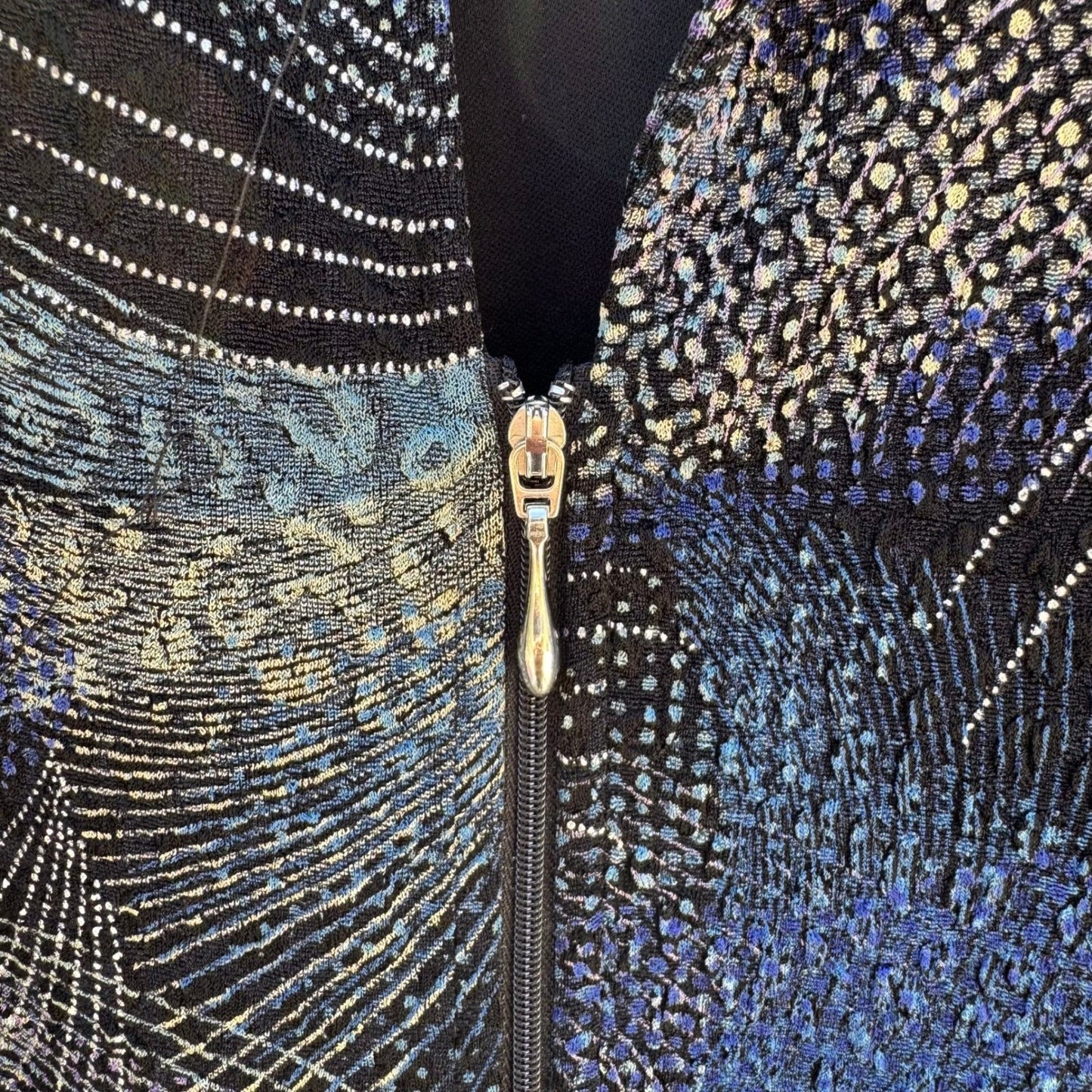 Drapers & Damons Blue Abstract Textured Zip Jacket PL Art To Wear Celestial