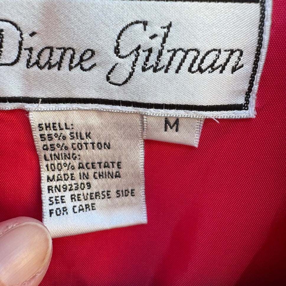 Diane Gilman Silk Blend Boho Embroidered Patchwork Jacket Red Floral Paisley M