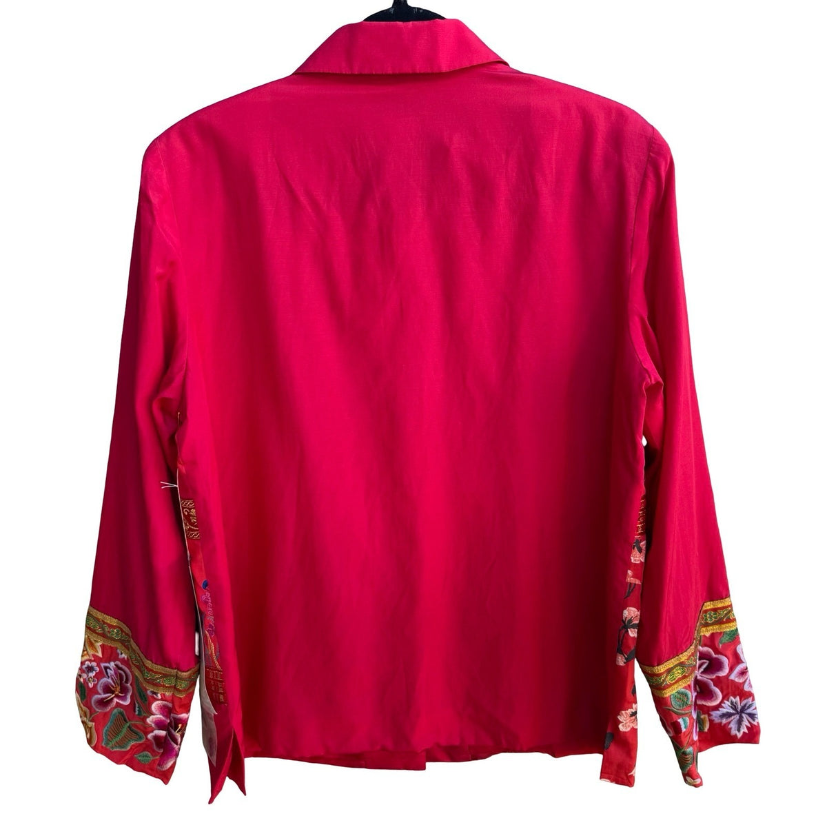 Diane Gilman Silk Blend Boho Embroidered Patchwork Jacket Red Floral Paisley M
