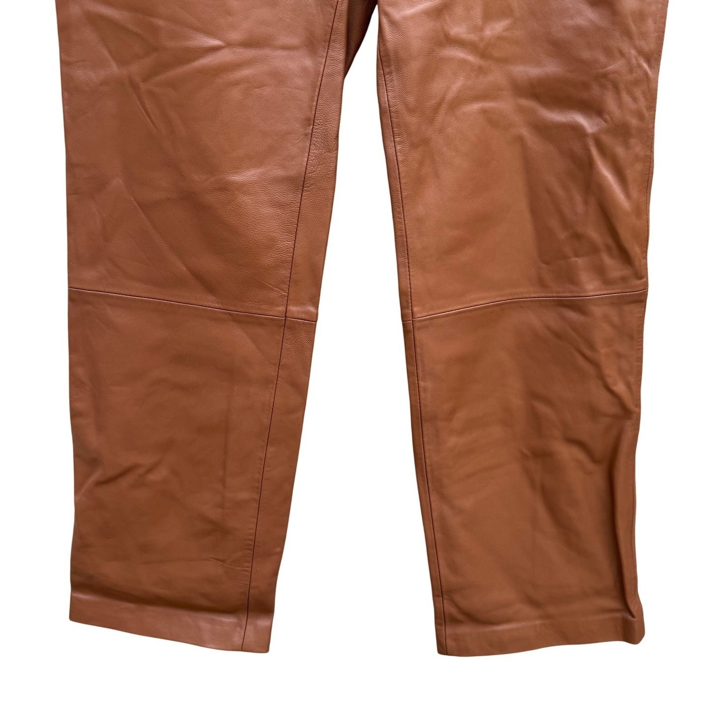 Terry Lewis Classic Luxuries Brown Genuine Leather Pants High Waist 8P NEW Moto