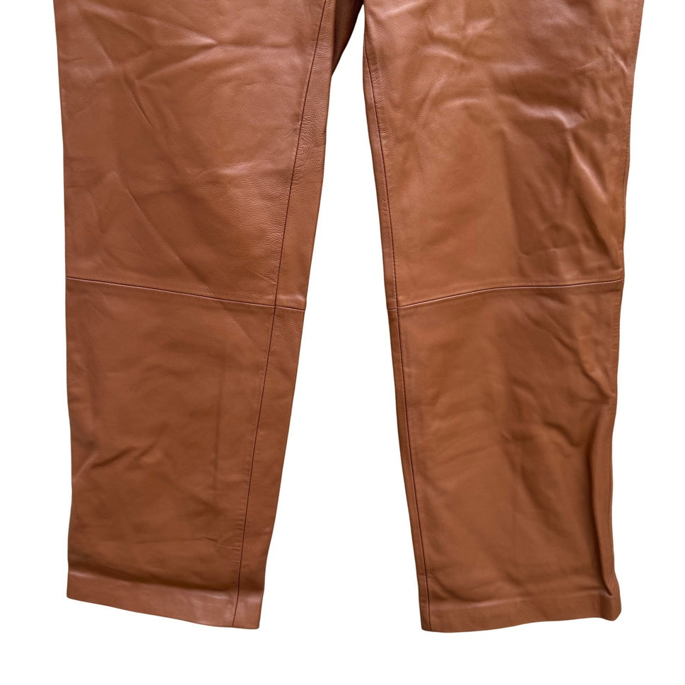 Terry Lewis Classic Luxuries Brown Genuine Leather Pants High Waist 8P NEW Moto