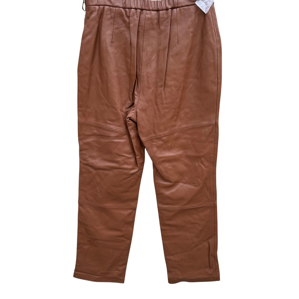 Terry Lewis Classic Luxuries Brown Genuine Leather Pants High Waist 8P NEW Moto