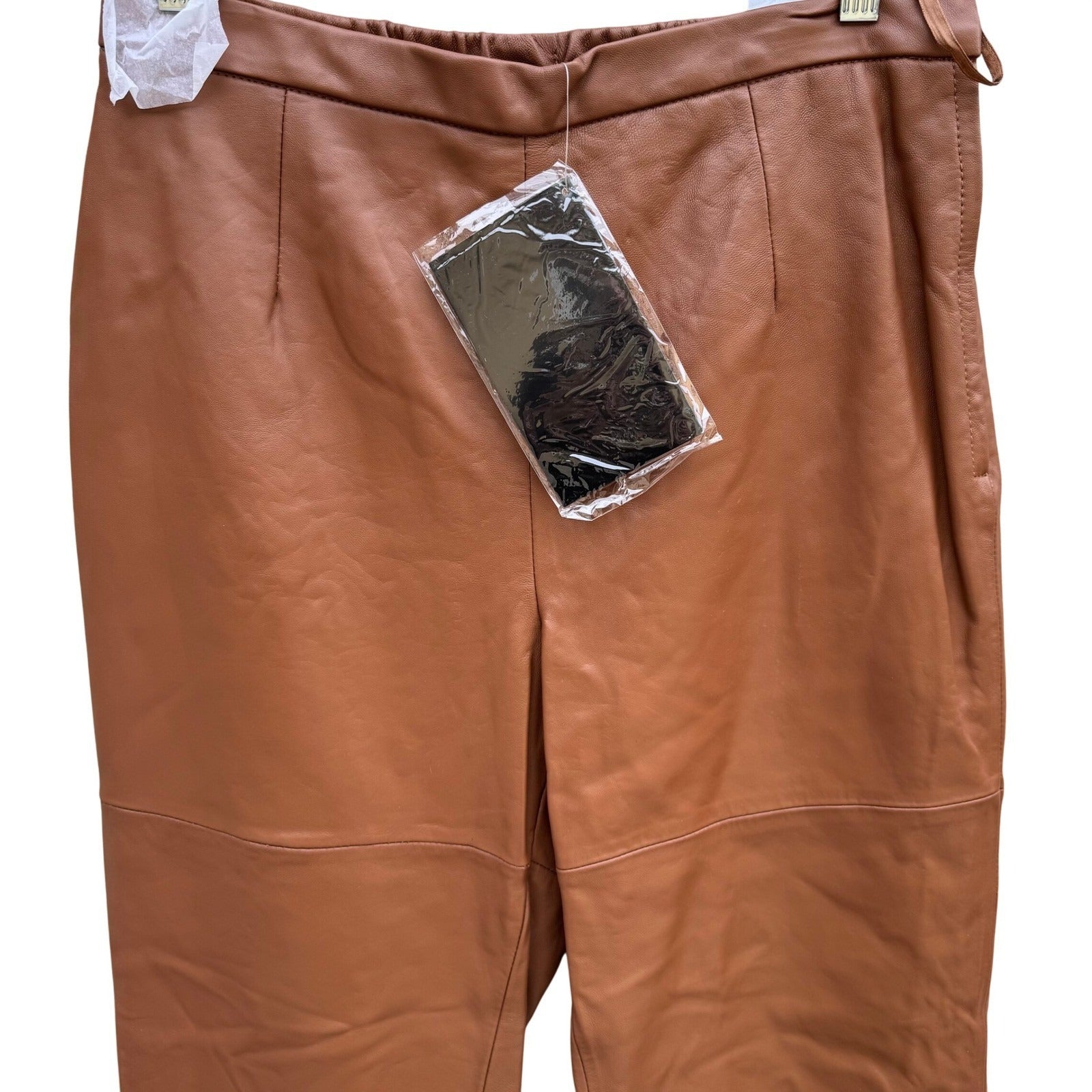 Terry Lewis Classic Luxuries Brown Genuine Leather Pants High Waist 8P NEW Moto