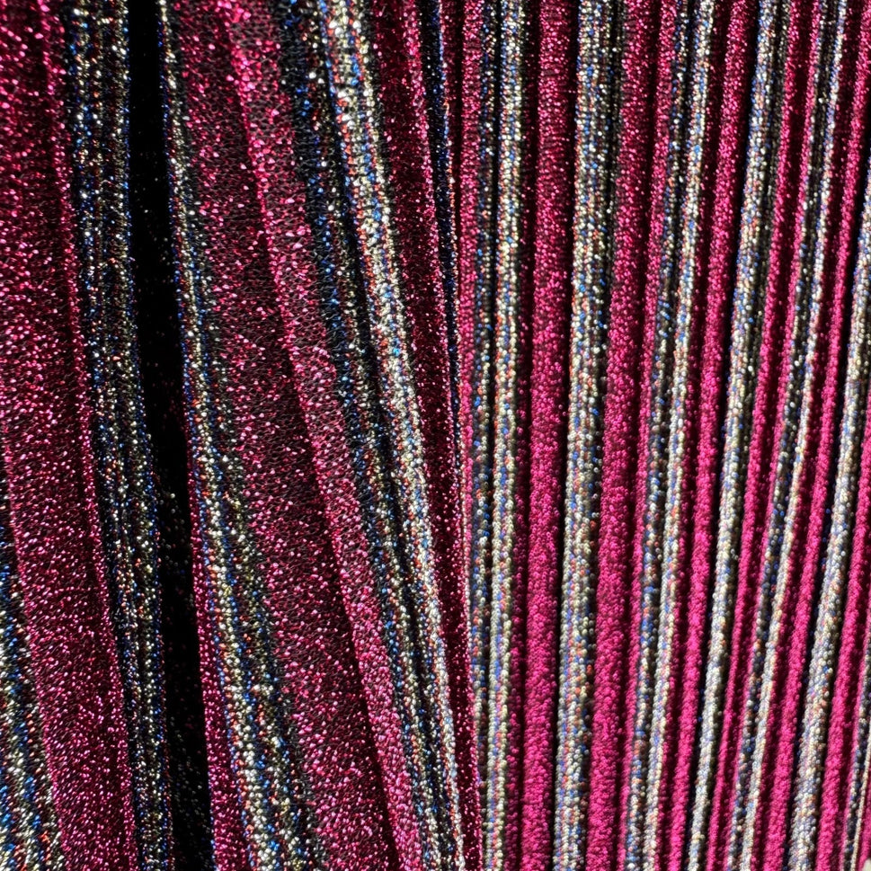 Evening by ECI Womens Large Magenta Metallic Striped Pleated Sleeveless Top NWT