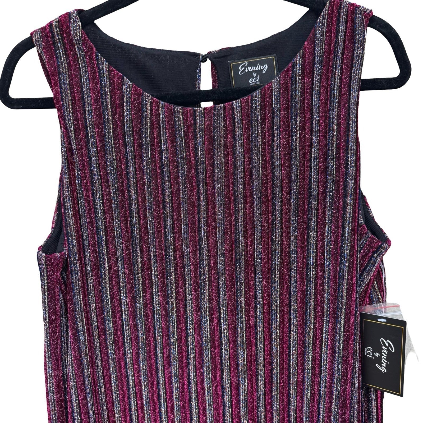 Evening by ECI Womens Large Magenta Metallic Striped Pleated Sleeveless Top NWT