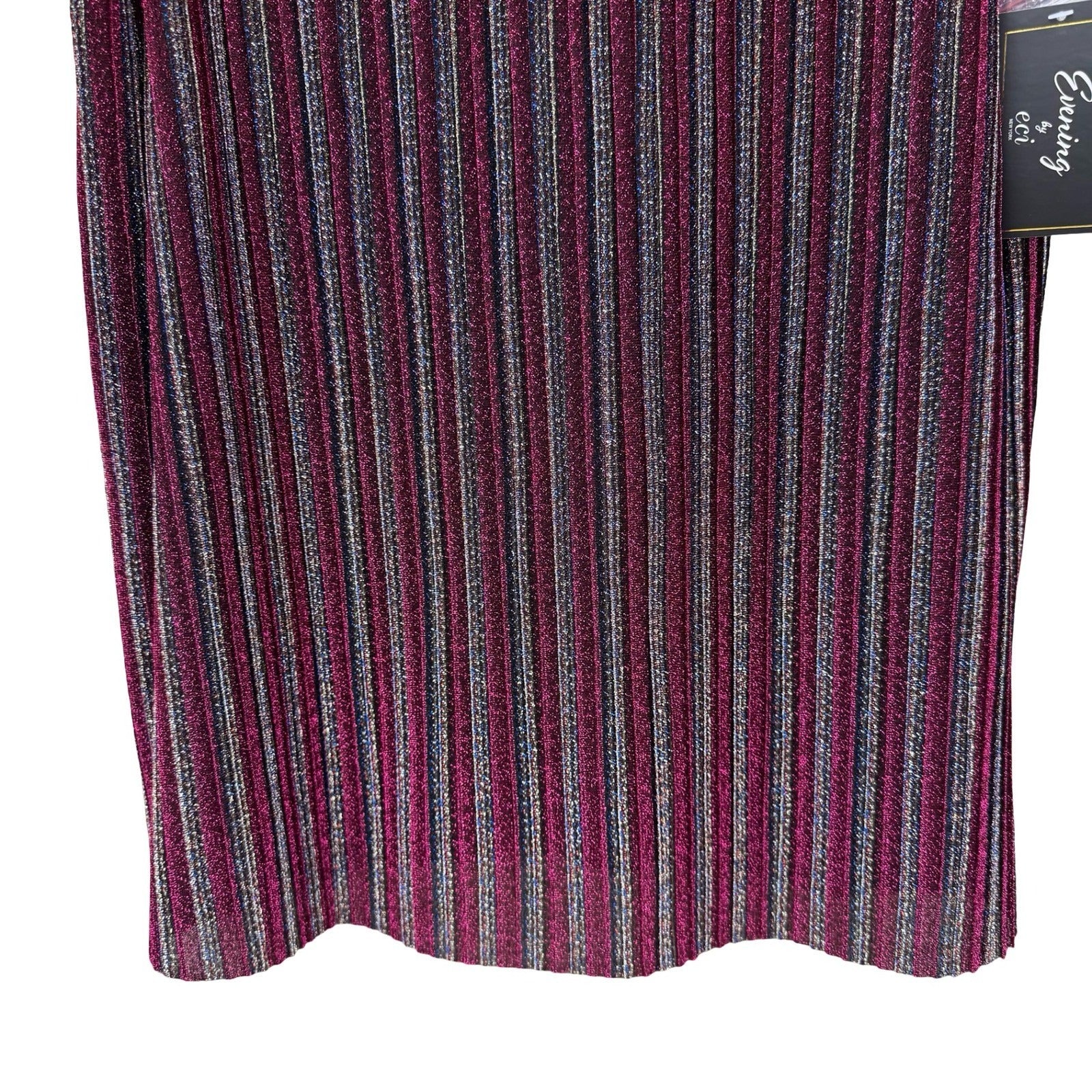 Evening by ECI Womens Large Magenta Metallic Striped Pleated Sleeveless Top NWT