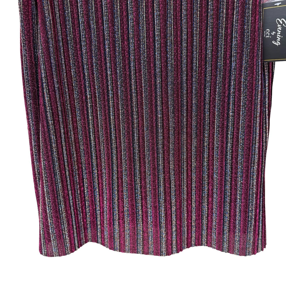 Evening by ECI Womens Large Magenta Metallic Striped Pleated Sleeveless Top NWT