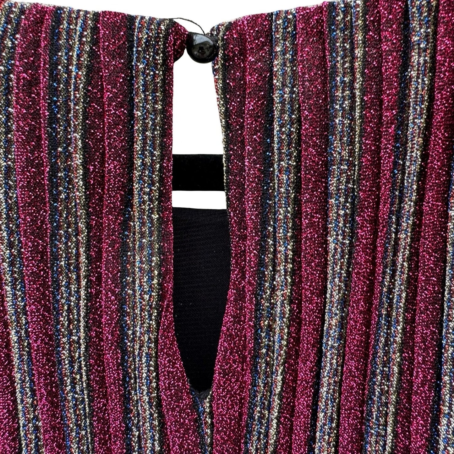 Evening by ECI Womens Large Magenta Metallic Striped Pleated Sleeveless Top NWT