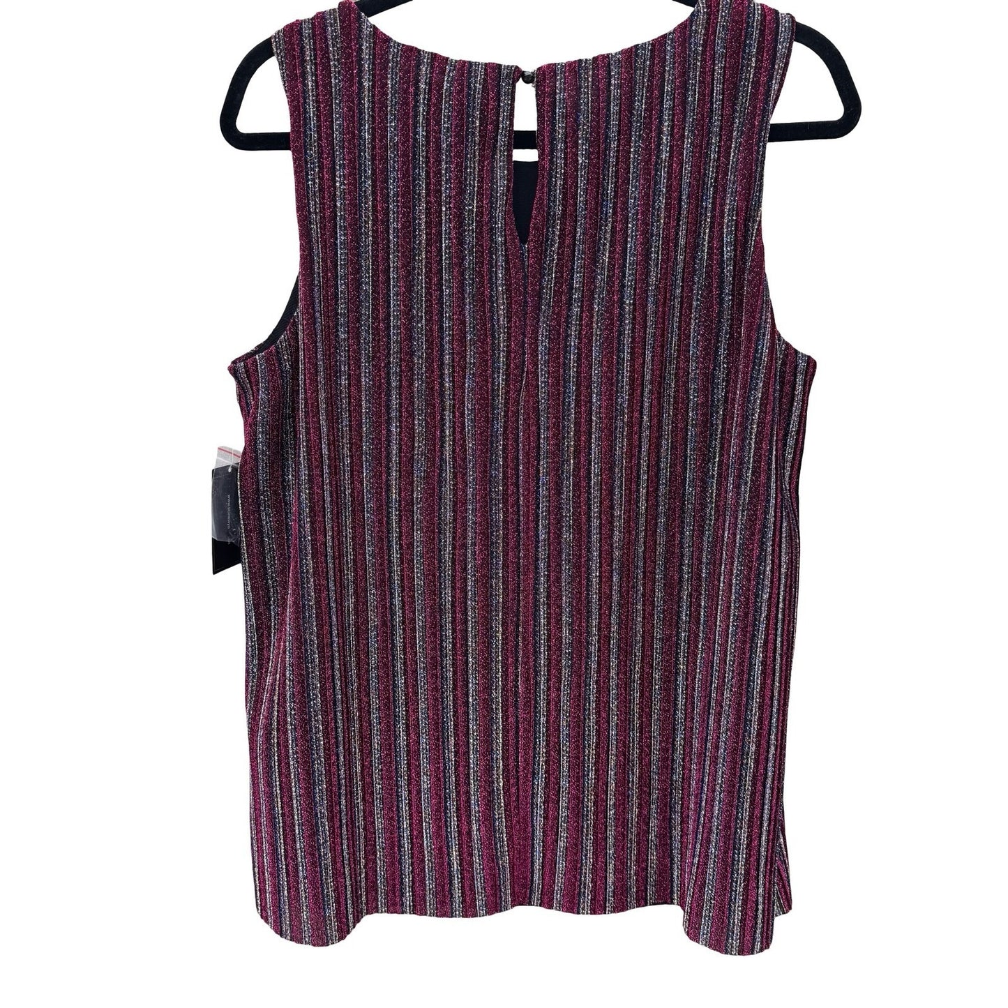 Evening by ECI Womens Large Magenta Metallic Striped Pleated Sleeveless Top NWT